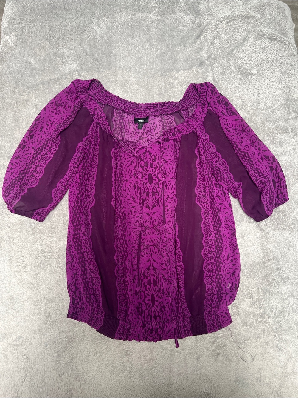 Mossimo Supply Co. Magenta Lace-Panel Peasant Blouse